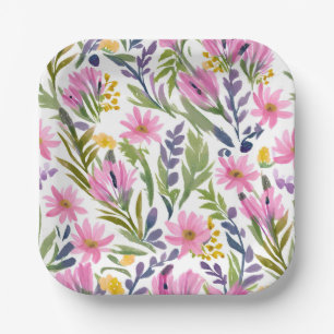Spring Flowers   Pretty Pastel Floral Watercolor Paper Plate