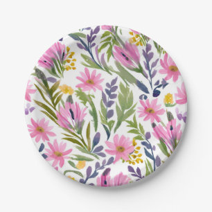 Spring Flowers Pretty Pastel Floral Watercolor Paper Plate