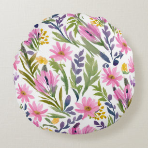 Spring Flowers   Pretty Pastel Floral Watercolor Round Cushion