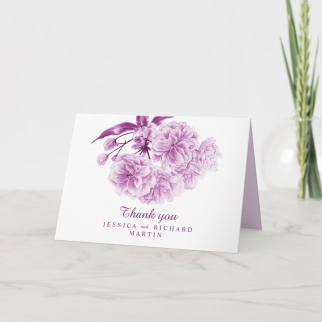 Spring flowers purple art wedding thank you cards (Front)