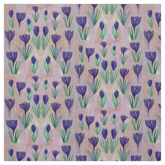 Spring Flowers, Purple Crocus  Illustration Fabric (Swatch)