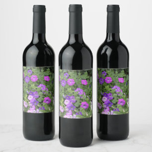 Spring Flowers Purple Garden Petunia Floral Photo Wine Label
