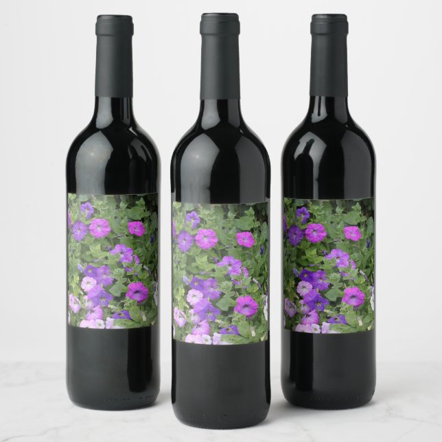 Spring Flowers Purple Garden Petunia Floral Photo Wine Label (Bottles)