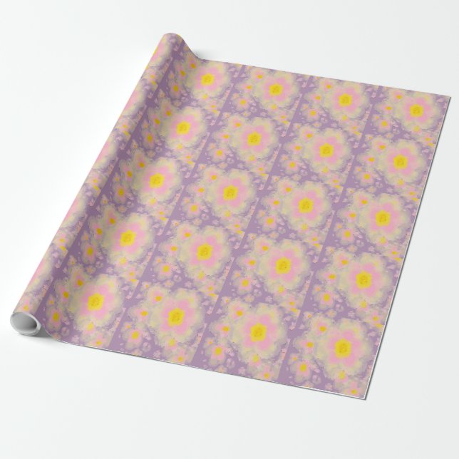 Spring Flowers Purple Pink Yellow Wrapping Paper (Unrolled)