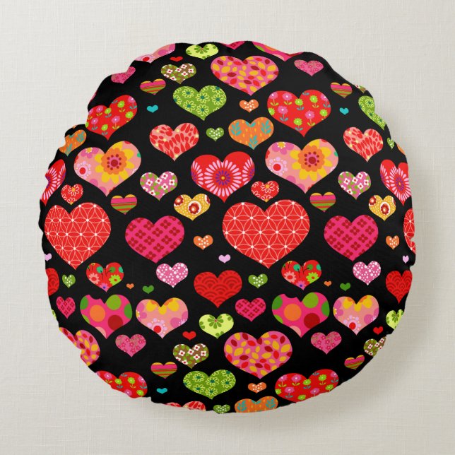 Spring Flowers Rainbow Love Hearts  Round Cushion (Front)