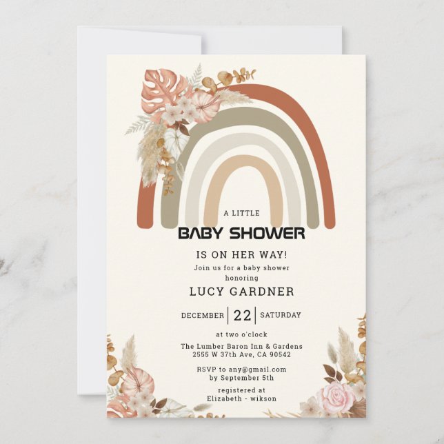 Spring Flowers | Rainbow Simple Girl Baby Shower  Invitation (Front)