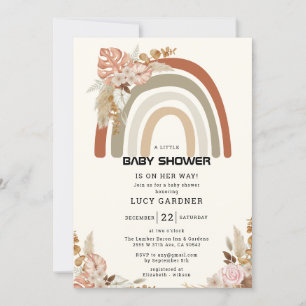 Spring Flowers   Rainbow Simple Girl Baby Shower  Invitation
