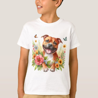 Spring Flowers Red Staffordshire Bull Terrier  - T-Shirt