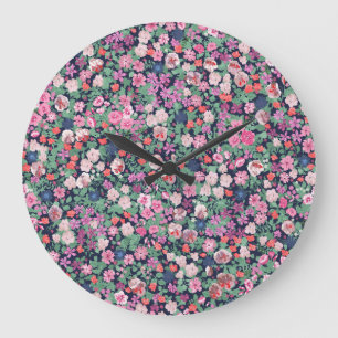Spring flowers: seamless plant print. large clock
