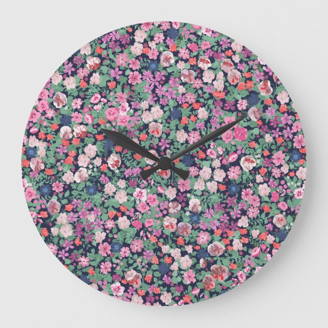 Spring flowers: seamless plant print. large clock (Front)