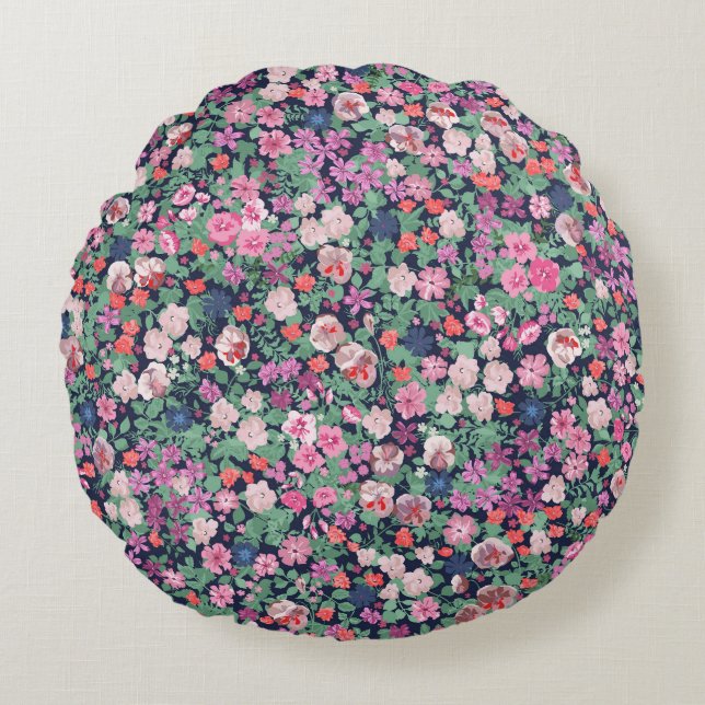 Spring flowers: seamless plant print. round cushion (Front)