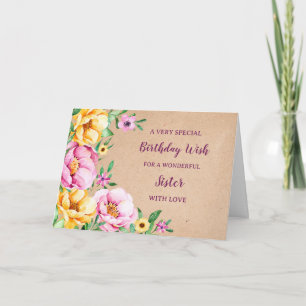Spring Flowers Sister Birthday Card
