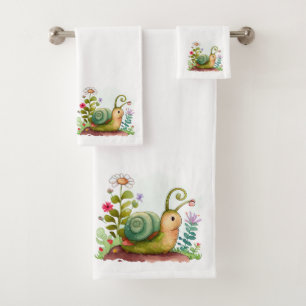 Spring Flowers Snails Bath Towel Set