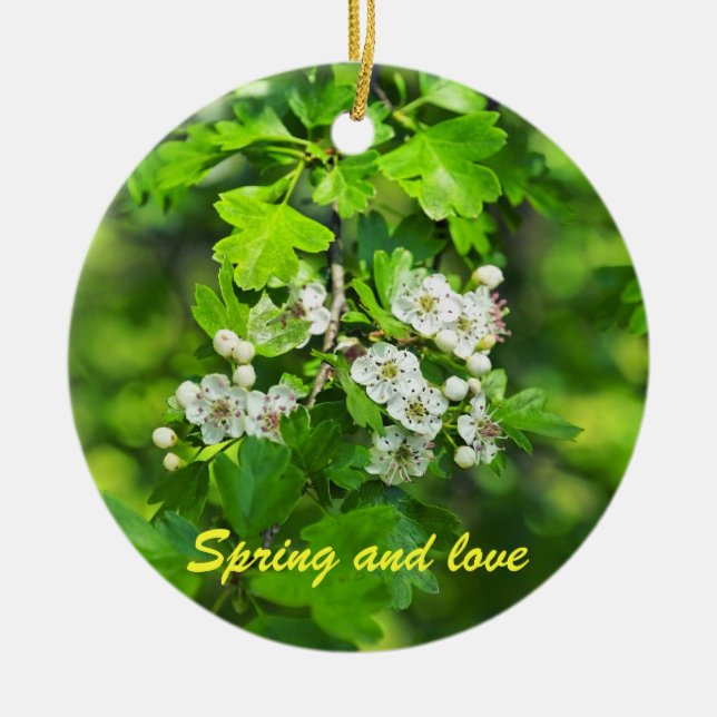 spring flowers, Spring and love Ceramic Tree Decoration (Front)