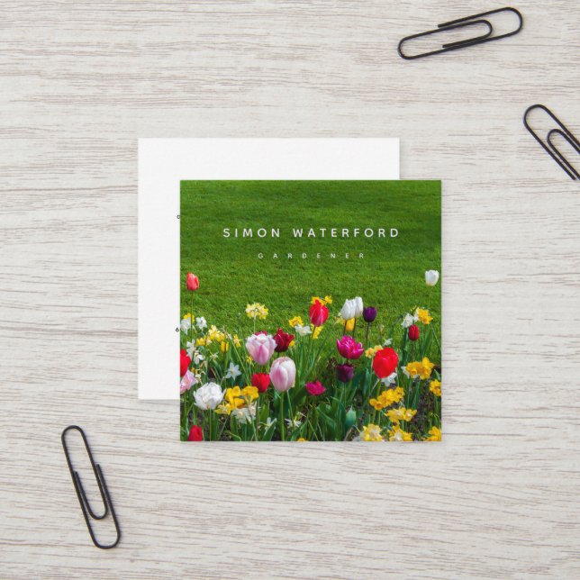 Spring Flowers Square Business Card (Front/Back In Situ)