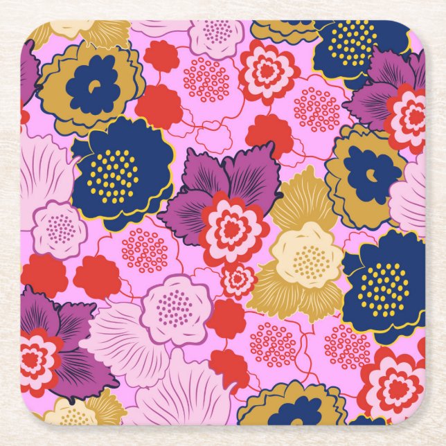 Spring Flowers Square Paper Coaster (Front)