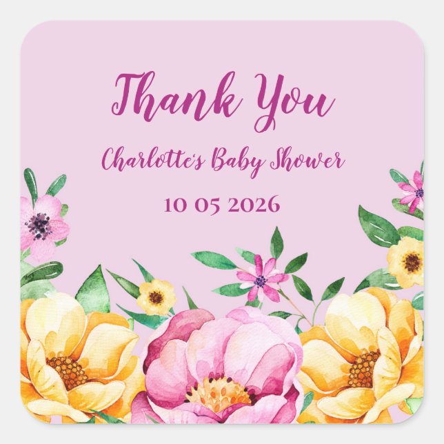 Spring Flowers Thank You Baby Shower Favour Tag (Front)