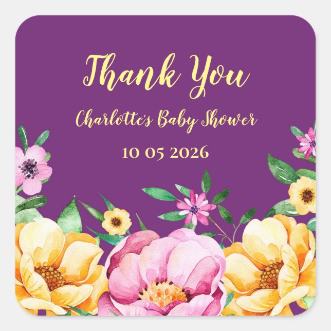 Spring Flowers Thank You Baby Shower Favour Tag (Front)