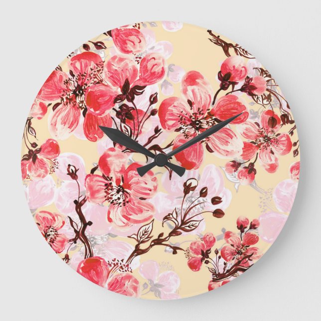Spring Flowers U Pattern Large Clock (Front)