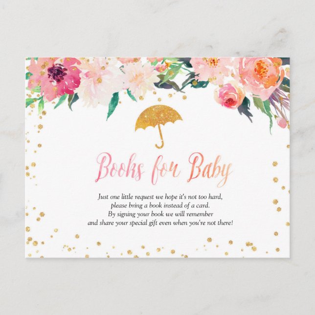 Spring Flowers Umbrella Baby Shower Books for Baby Invitation Postcard (Front)