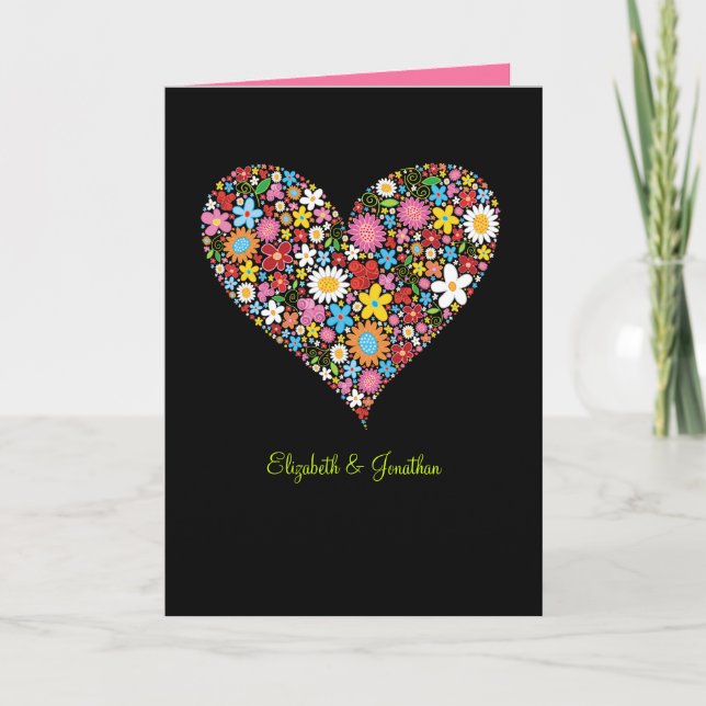 Spring Flowers Valentine Heart Wedding Invite Card (Front)