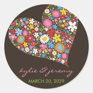 Spring Flowers Valentine Heart Wedding Sticker