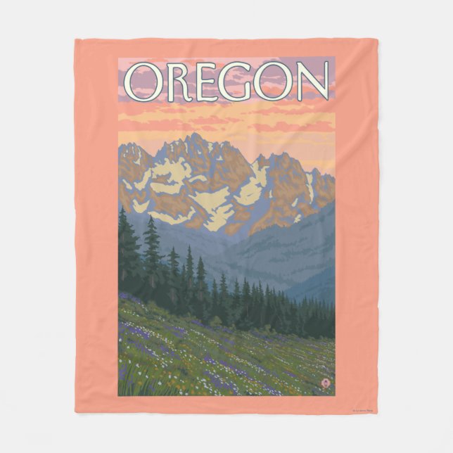 Spring Flowers- Vintage Travel Poster Fleece Blanket (Front)