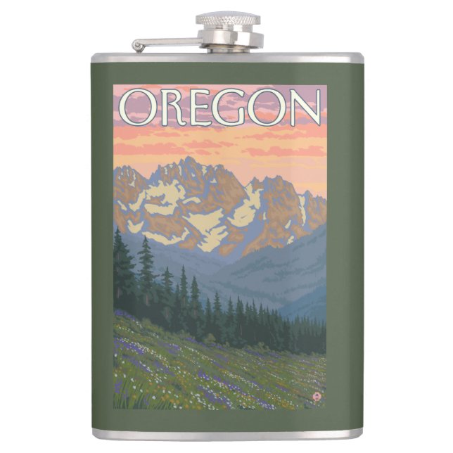 Spring Flowers- Vintage Travel Poster Hip Flask (Front)