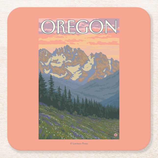 Spring Flowers- Vintage Travel Poster Square Paper Coaster (Front)