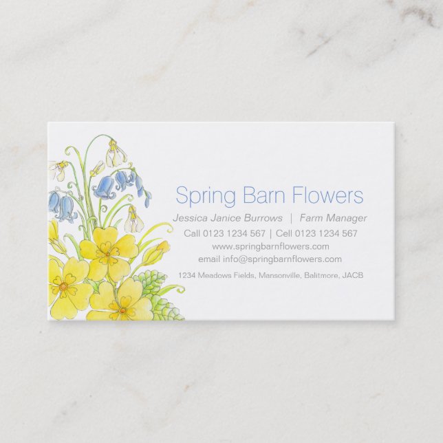 spring flowers watercolor art business cards (Front)