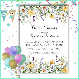 Spring Flowers Watercolor Baby Shower Invitation