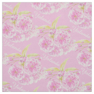 Spring flowers watercolor blooms name pink fabric