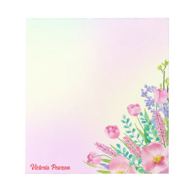 Spring Flowers Watercolor Colourful Pastel Gradien Notepad (Front)