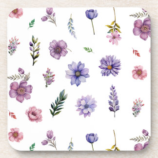Spring flowers watercolor cottage-core set coaster