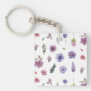 Spring flowers watercolor cottage-core set key ring