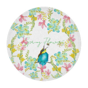 Spring flowers watercolor  cutting board