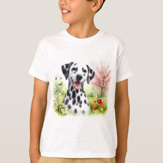 Spring Flowers Watercolor Dalmatian  - T-Shirt