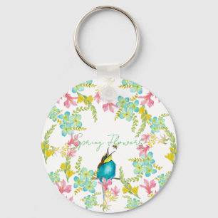 Spring flowers watercolor key ring