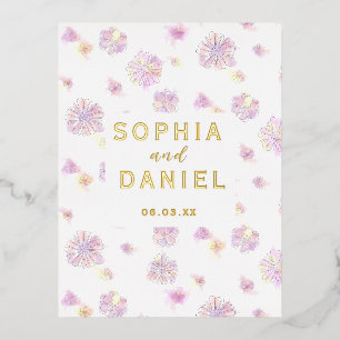 Spring flowers watercolor Personalised Wedding Foil Invitation Postcard