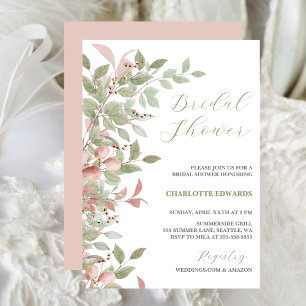 Spring Flowers Watercolor Pink Bridal Shower Invitation