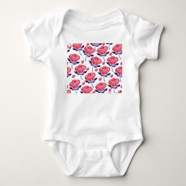 Spring flowers, watercolor seamless pattern. baby bodysuit (Front)