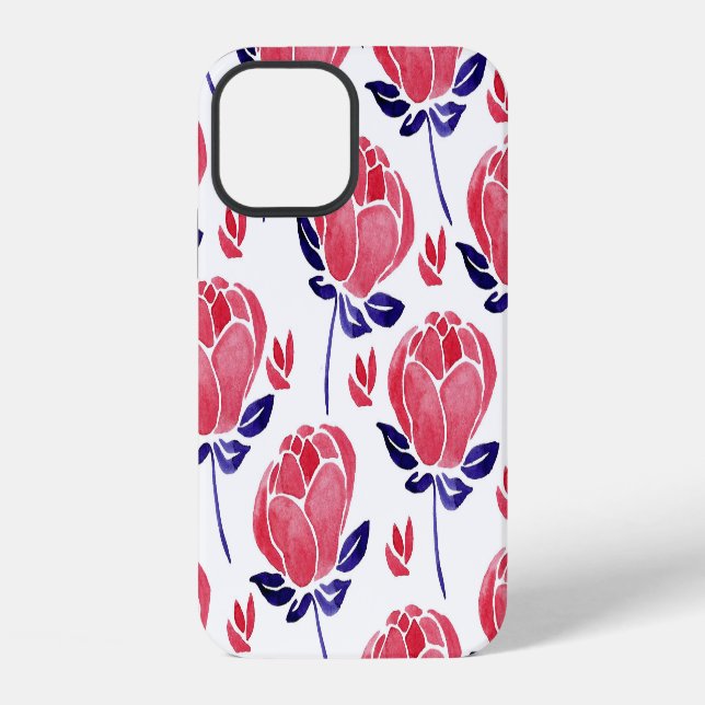 Spring flowers, watercolor seamless pattern. iPhone case (Back)