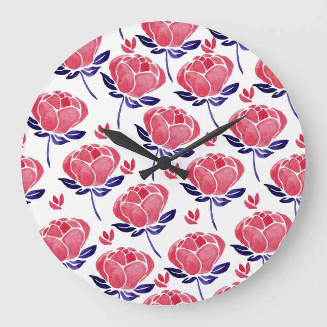 Spring flowers, watercolor seamless pattern. large clock (Front)