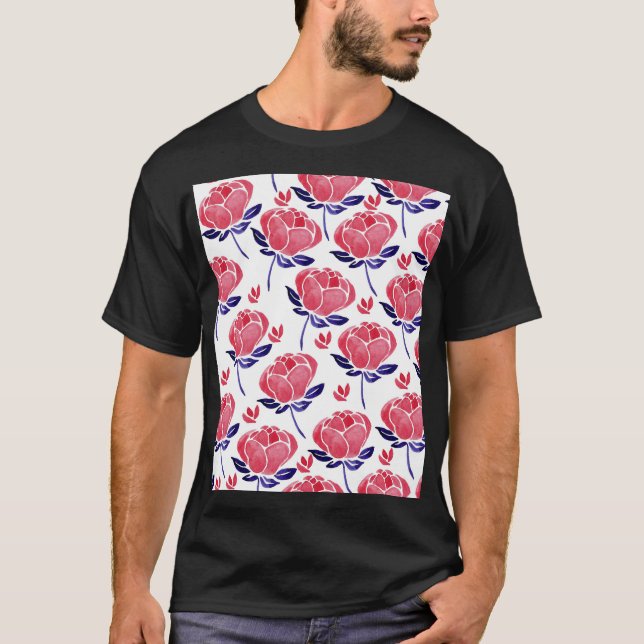 Spring flowers, watercolor seamless pattern. T-Shirt (Front)