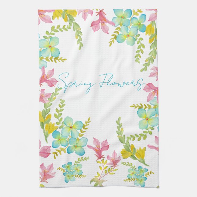 Spring flowers watercolor  tea towel (Vertical)