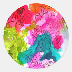 Spring Flowers watercolour abstract art Classic Round Sticker