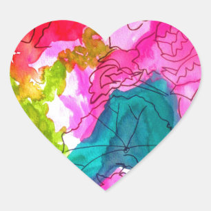 Spring Flowers watercolour abstract art Heart Sticker