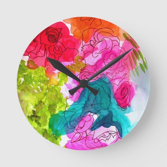 Spring Flowers watercolour abstract art Round Clock (Front)