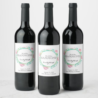 Spring Flowers Wedding Wine Label