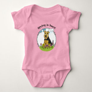 Spring Flowers Welsh Terrier Dog with Flowers Cute Baby Bodysuit